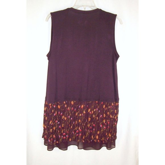 Logo by Lori Goldstein Long Cardigan S Burgundy Sleeveless Floral Chiffon Trim - Picture 6 of 12
